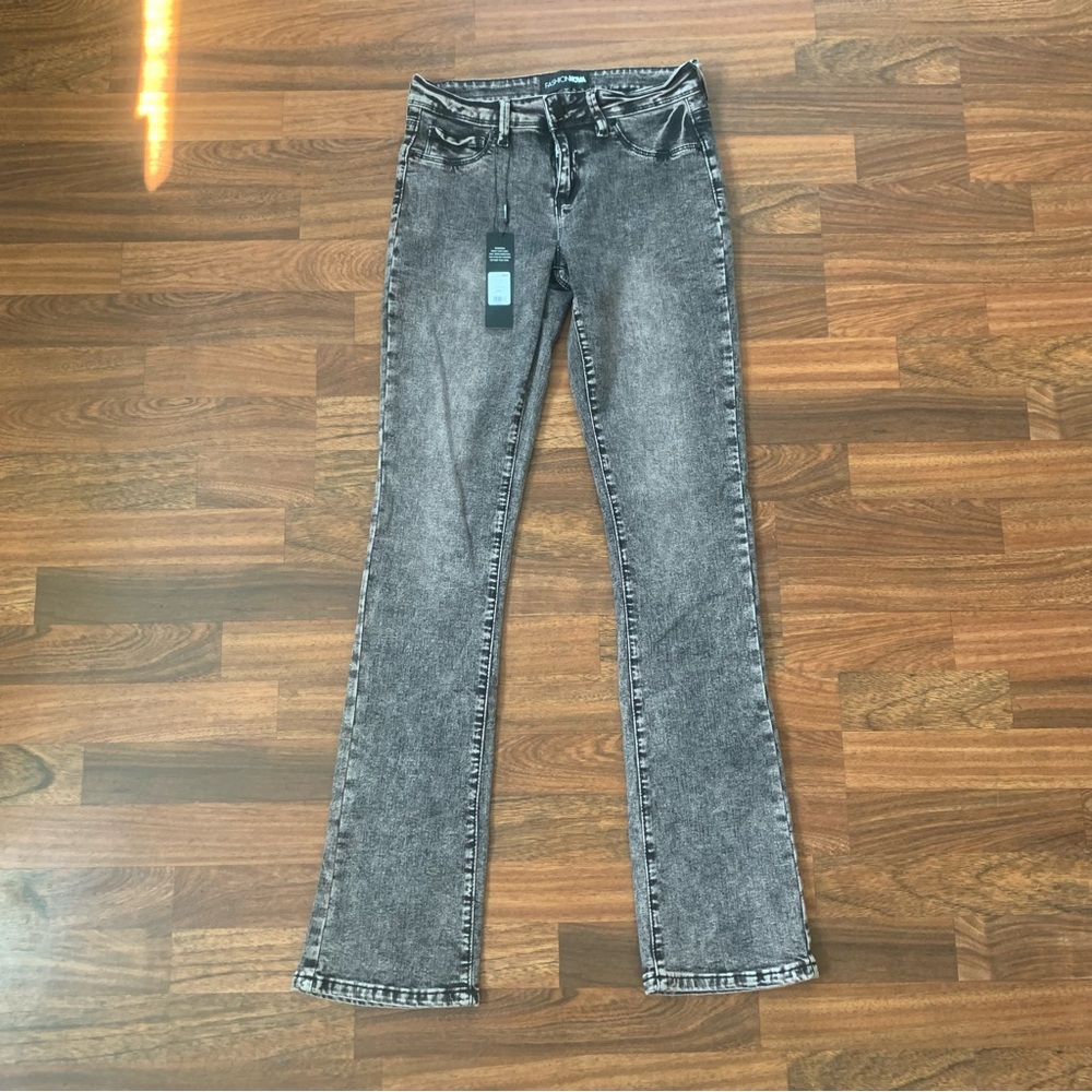 Fashion Nova Getting The Boot Mid Rise Jeans Juniors 5 Acid Wash Black New w tag